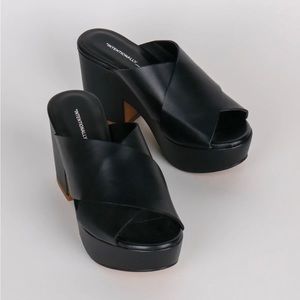 Intentionally blank platform mules, new without box